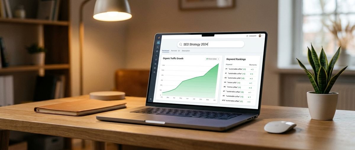 Craftly Studio SEO analytics dashboard with rising organic traffic graph