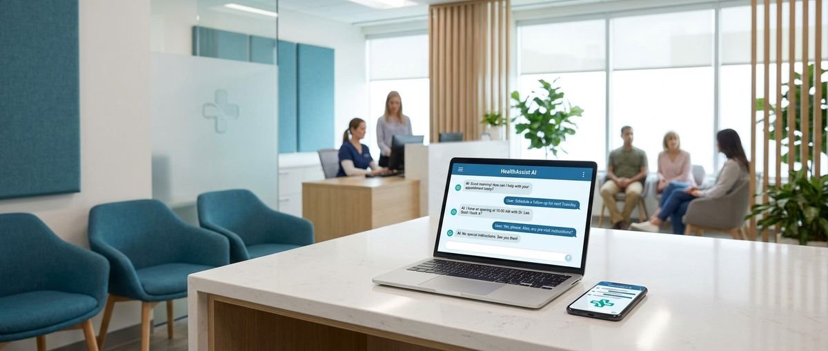 MedServe Clinics AI patient assistant chat on phone and laptop